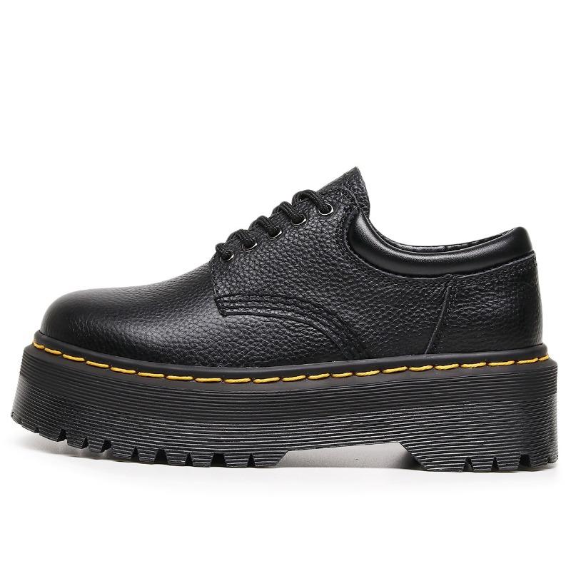 Thick-soled 5-hole small leather shoes women`s