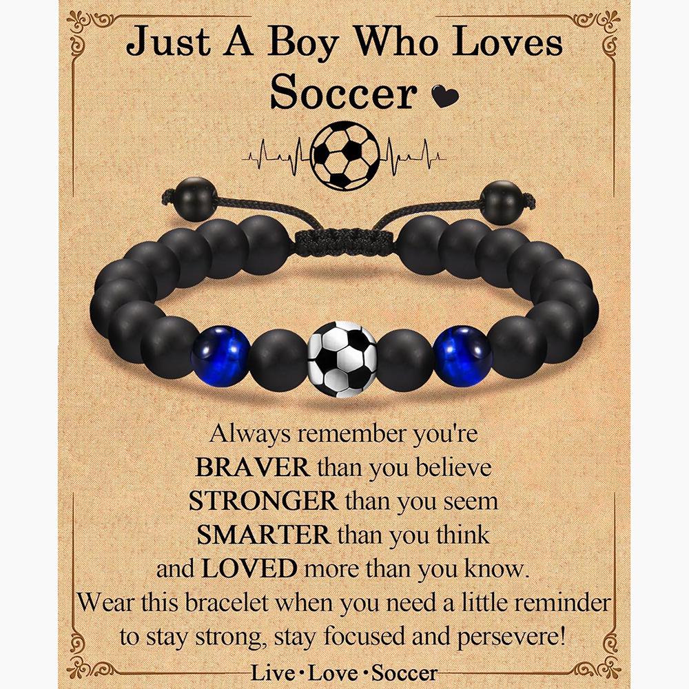 Adjustable Sports Bead Bracelet for Men: Football, Baseball, Basketball Stones