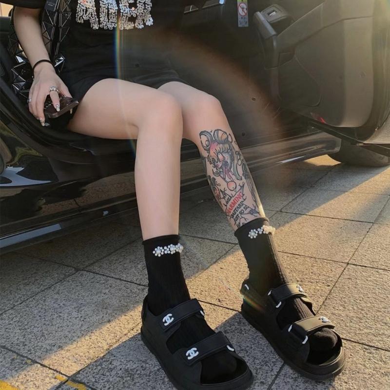 Pearls Crew Socks Sweet Roll Cuffs Ankle Dress Socks Japanese Cute Calf Socks