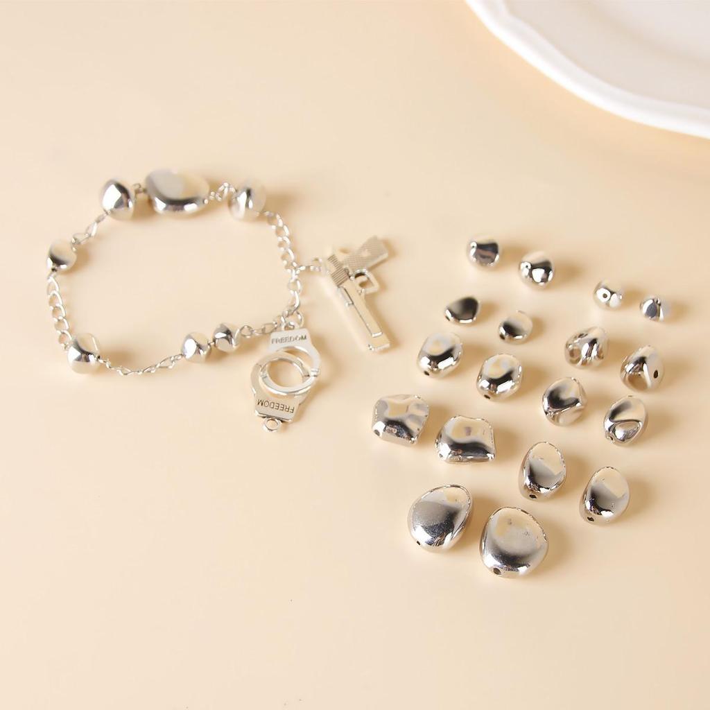 10 Irregular White Acrylic Silver Spacer Beads for DIY Jewelry and Earrings