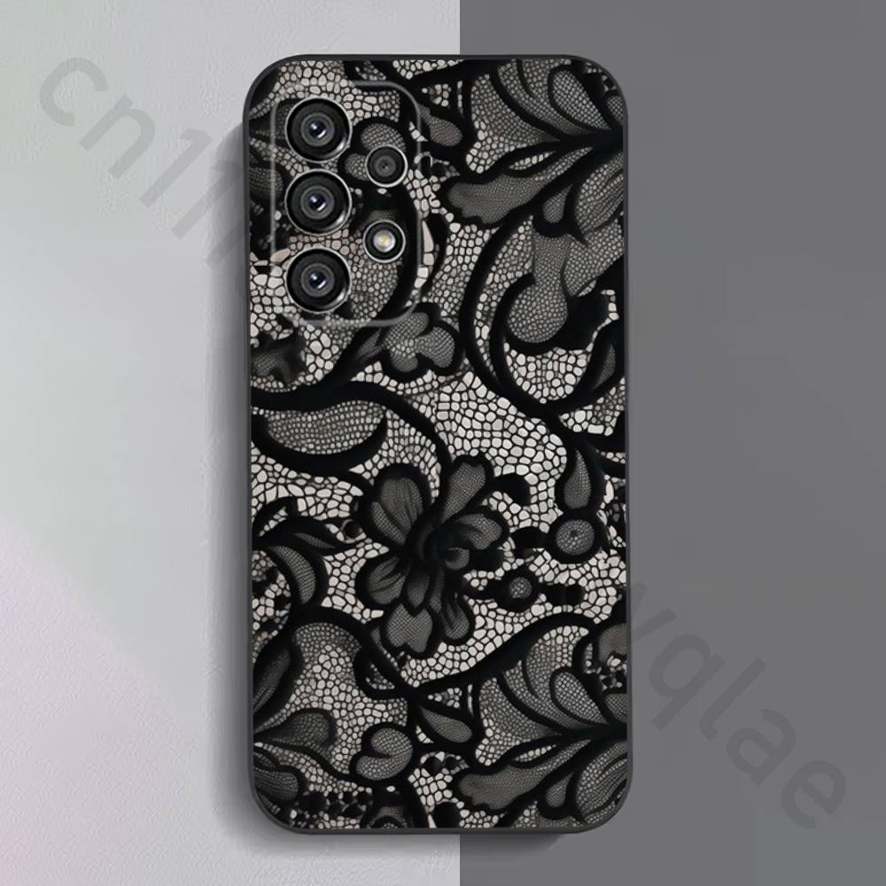 Vintage Lace Phone Case For Samsung S9,S10,S20,S10,S21,S25,S24,S23,Ultra,FE,Plus,Lite,Soft Silicone Black Cover