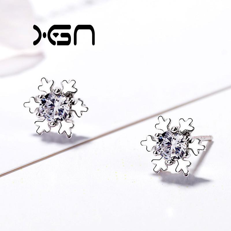 

Серьги-пусеты из стерлингового серебра 925 пробы Снежинка с бриллиантами - Милый корейский зимний стиль 925 Silver алмаз/белый