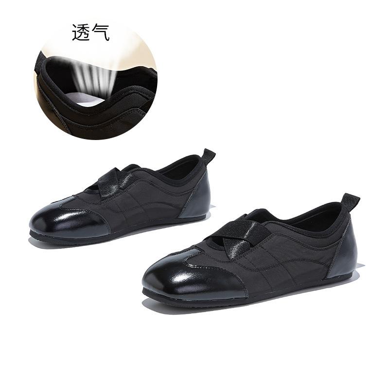 Leather Little White Shoes Women's Autumn New Fashion Single Shoes Flat Bottom Cross Elastic Band Niche Single Shoes Ballet Style