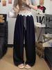 Women's 2025 Summer Lace Patchwork Ice Silk Wide-Leg High-Waist Pants