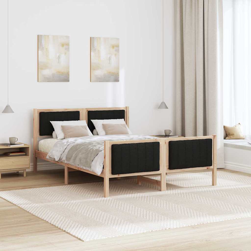 Brown and Black Bed Frame 135 x 190 cm Solid Pine Wood
