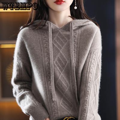 Outono e inverno novo com capuz casual malha moletom com capuz edição coreana top solto grosso malha suéter