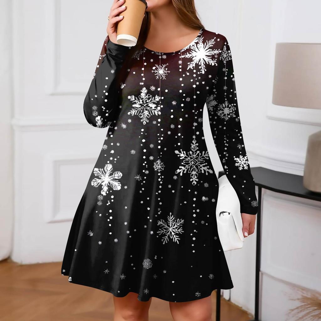 Dámské ležérní šaty s gradientním potiskem, kapsou, kulatým výstřihem a dlouhým rukávem ve větších velikostech na jaro/podzim