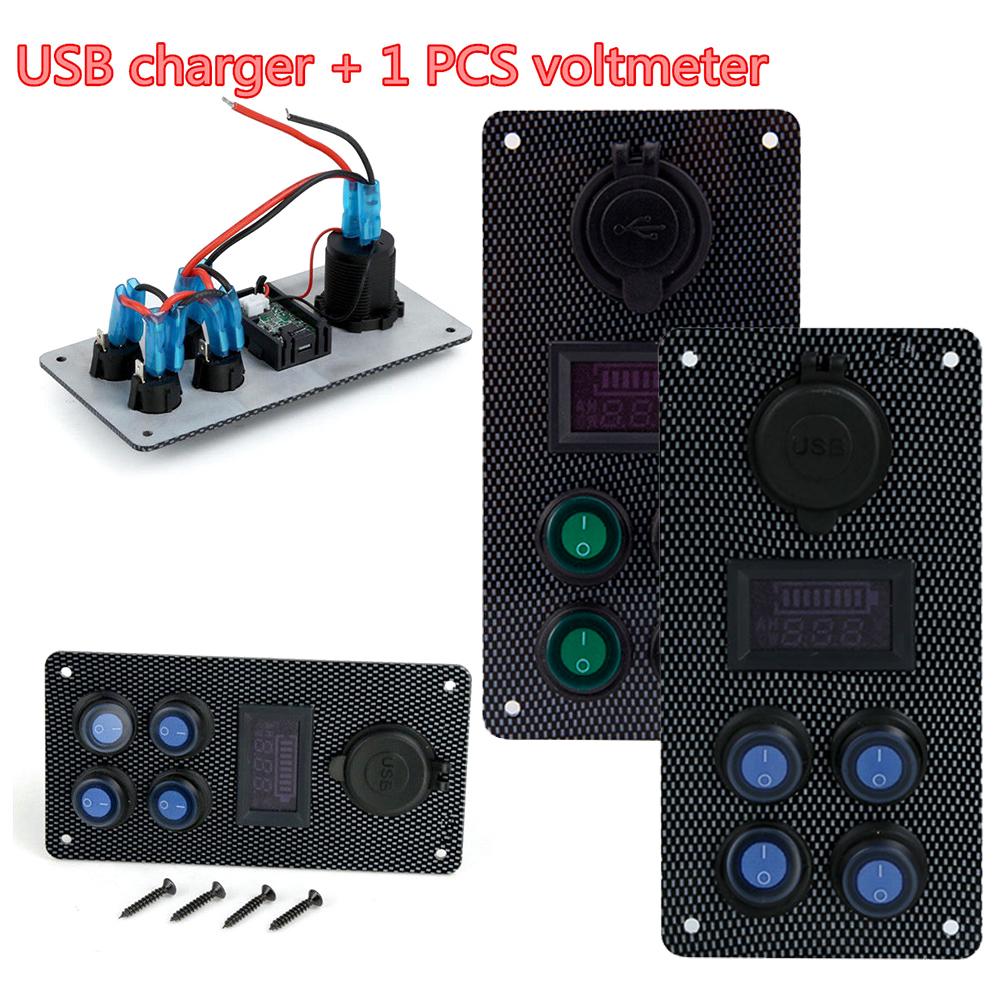 Buy Dual USB Charger On-Off Rocker Carbon Fiber Switch Panel+Voltmeter ...