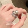 Bubble Mapei Pearl Star Jewel Ring, Mermaid Tears, 18K Gold Plated, Lady Flower Zircon Pearl Ring