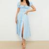 2026 Spring Women's Elegant Floral Slit Lace-up Dress - European & American Style