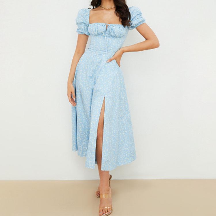 2026 Spring Women's Elegant Floral Slit Lace-up Dress - European & American Style