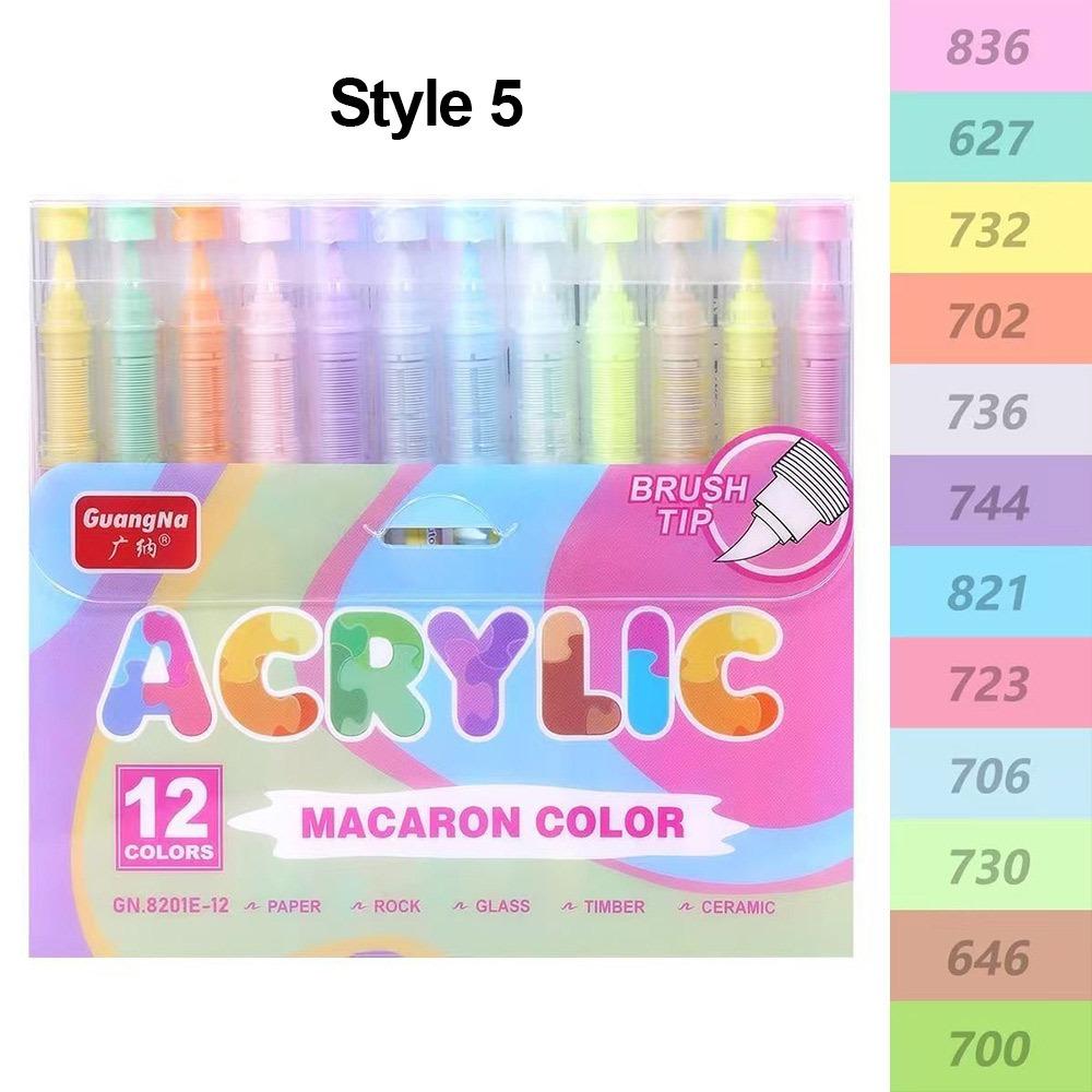 

12-Colors Acrylic Marker Pen Softhead Vibrant Colors Art Watercolor Pen Art Stationery Quick-Drying Painting Colour Pen Drawing