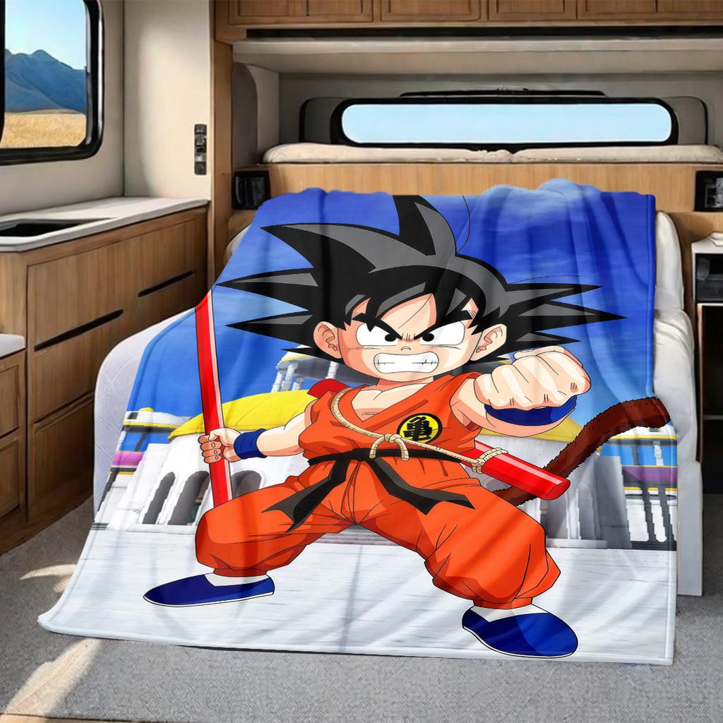 1PC Son Goku Print Flannel Blanket, High quality All Seasons, Home Decor, Warmth and Comfort, Perfect for Christmas Gifts