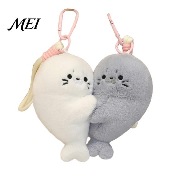 Decorative Magnet for Fridge 1 Pair Cute Baby Seal Plush Keychain, Magnetic Heart Fluffy Keyring, Animal Bag Pendant Soft Stuffed Backpack, Gift Girls