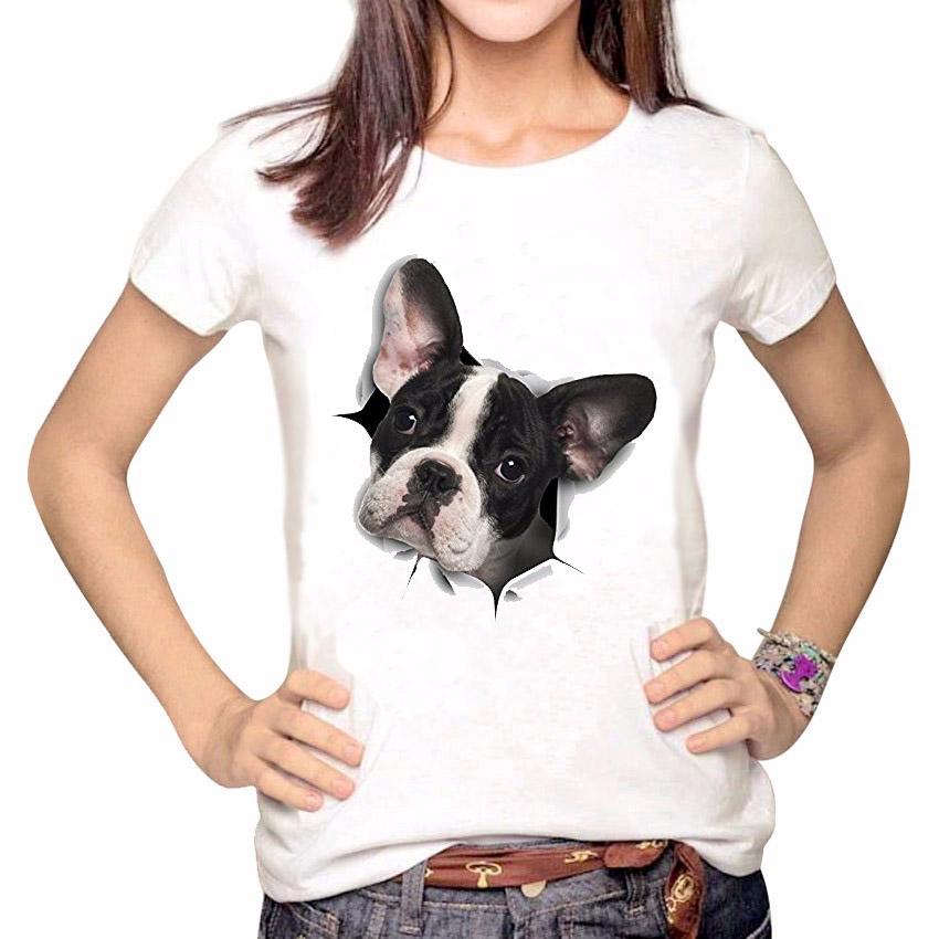 

Забавная женская футболка с 3D принтом французского бульдога и коротким рукавом с круглым вырезом, летняя Harajuku Plus M белый