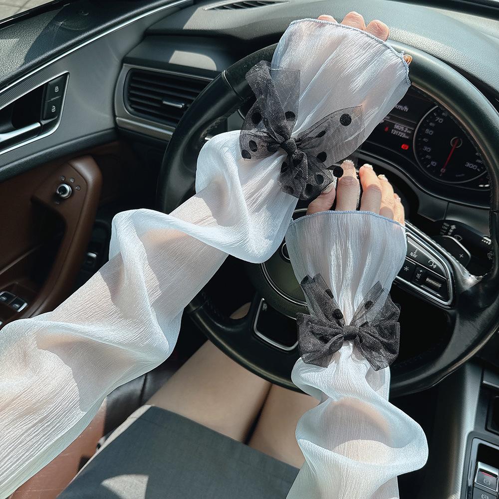2pcs/set Thin Bow Gauze Sleeves Sun Protection Yarn Arm Sunscreen Covers  Outdoor