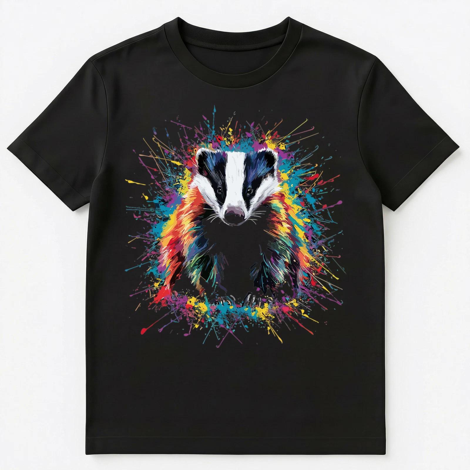 Colorful Paint Splash Badger Art Graphic Unisex T-Shirt 2XL
