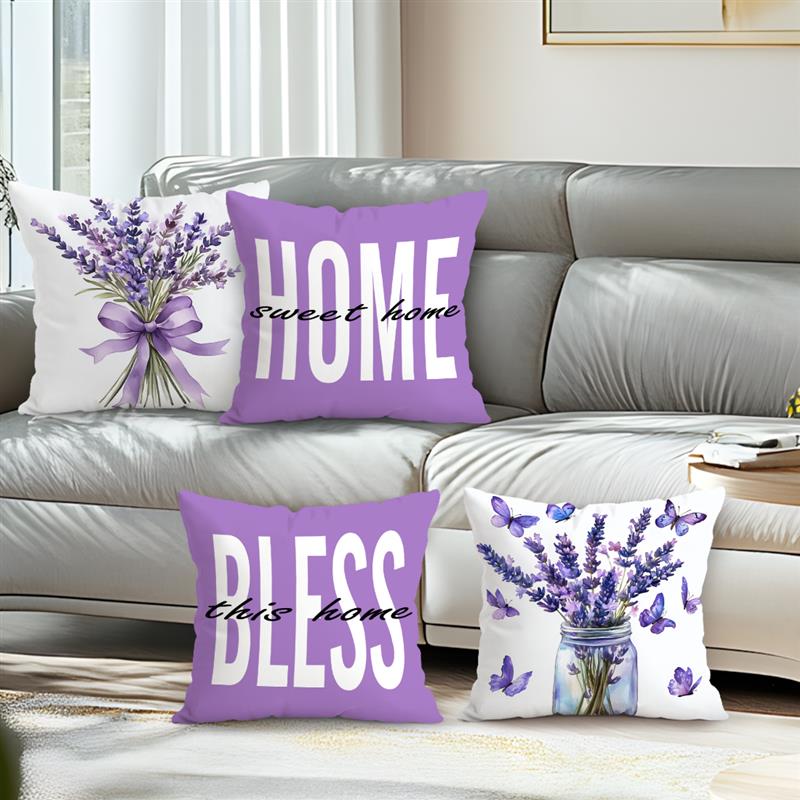 Home Decor Lavender & Home Sweet Decorative Pillows Pattern Cushion Cover Suitable for Sofa Bedroom Car Pillow Cover