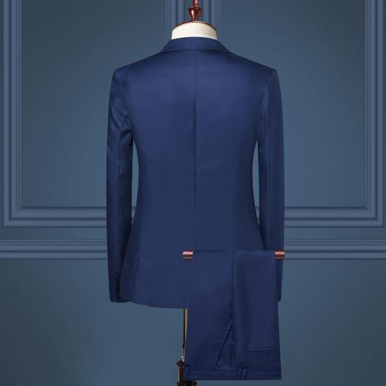 2ks/sada Muži Business Outfit Klopa Dlouhý rukáv Jednořadový oblek Kabát Jednobarevný oblek Kalhoty Set Slim Fit Workwear