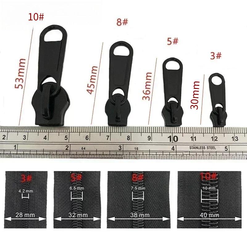 Meetee 3# 5# 8# 10# 10M Black Nylon Roll Zippers + 10Pcs Zipper Pullers Clothes Sewing Zip Slider Head Zips Repair Accessoies