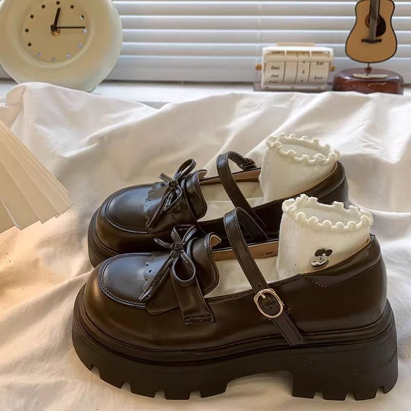 With skirt retro platform small leather shoes women's autumn new brown Mary Jane single shoes