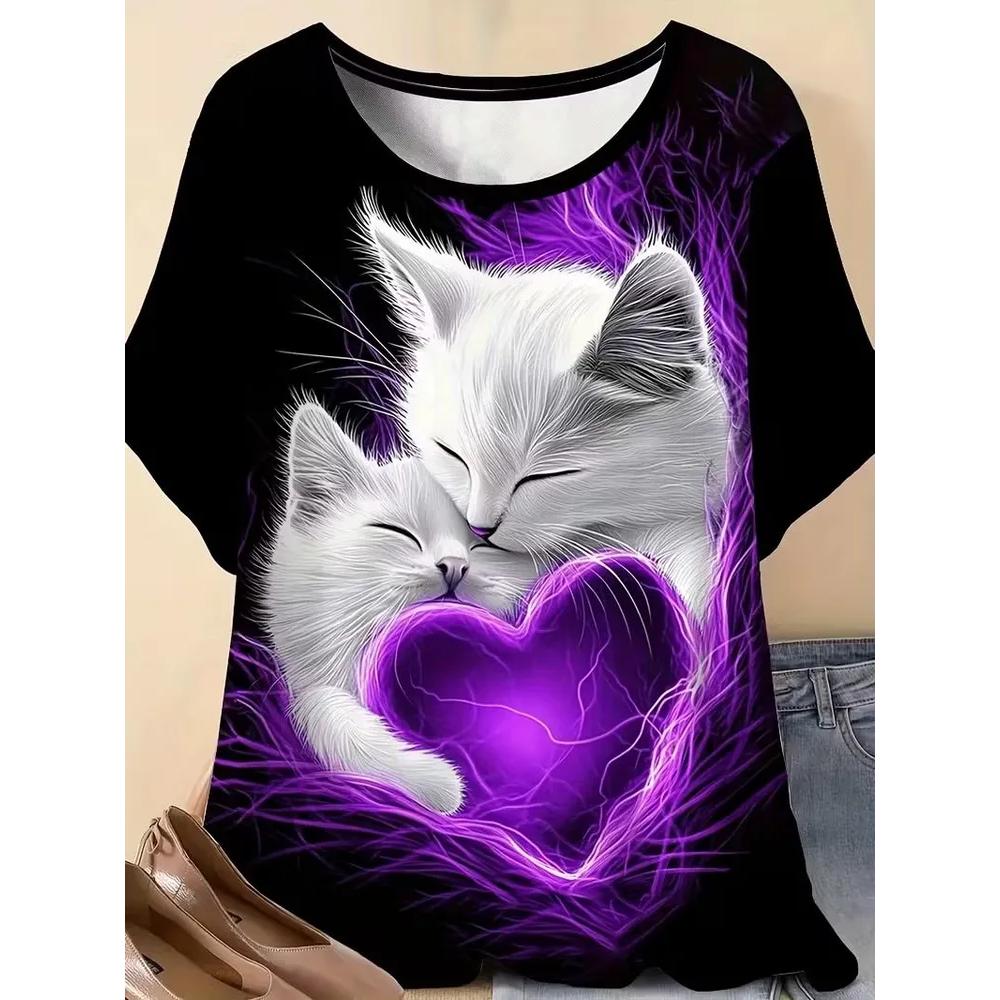 Fashion Crew Neck Women's Animal Print T-Shirt Short Sleeve Casual Loose Top Breathable T-Shirts Women’s