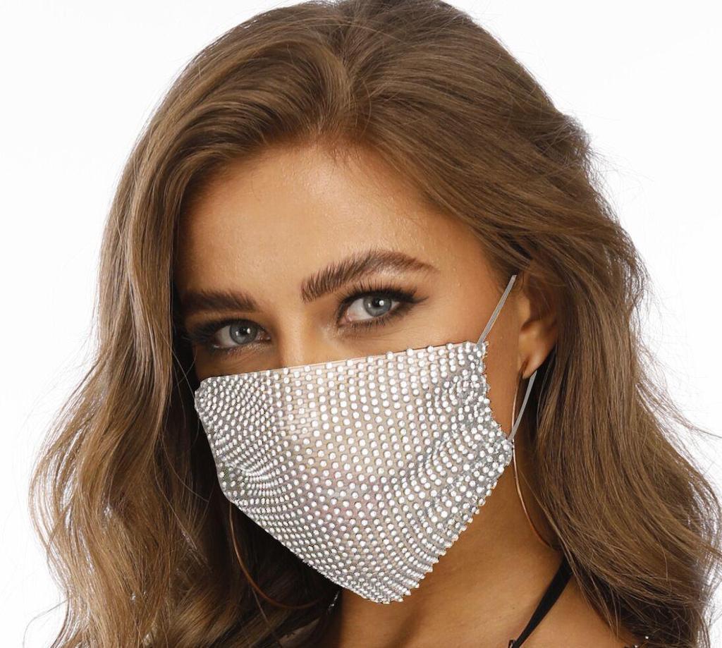 Women's Rhinestone Face Mask - European & American Style, Breathable Fashion Accessory with Diamonds