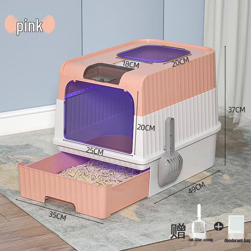 Spacious Enclosed Cat Litter Box with Anti-Splash Design and Easy-Clean Drawer