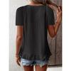 Women's Casual Hollow Out Ruffle Hem T-Shirt - Short Sleeve Round Neck Solid Color Top