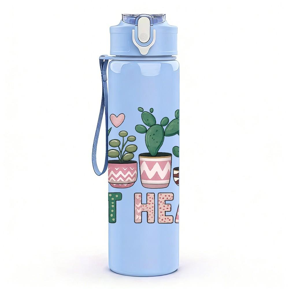 1PC Pot Head Potted Succulent Plants 750ml Color Plastic Sports Water Bottle Leakproof Flip Straw Lid Suitable for Sports Office Home Use