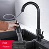 Kuchyňská baterie z nerezové oceli 304 s jedním otvorem, vytahovací výtok, kuchyňská míchačka na dřez, proudová rozprašovací hlavice, 360° otočná baterie