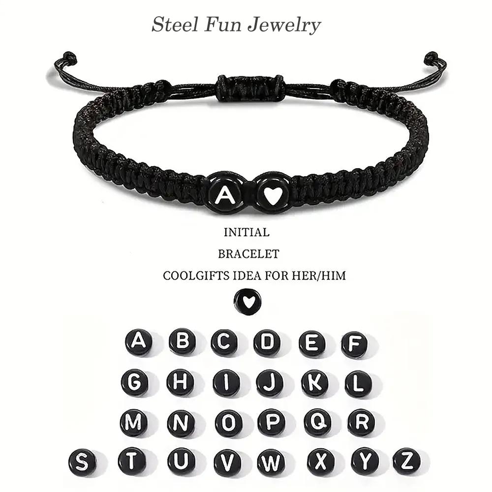 26 Letter Initial Heart Bracelets Handmade Adjustable A-Z Name Braided Charms Bracelets for Women Men Friendship Jewelry Gifts