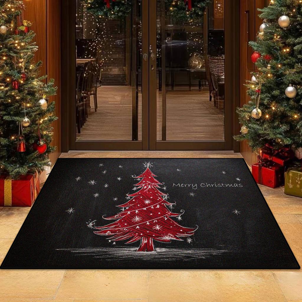 Christmas Tree Pattern Non-slip Entrance Door Mat Easy Cleaning Large Size Living Room Rugs Soft Red Green Room Decor Carpet