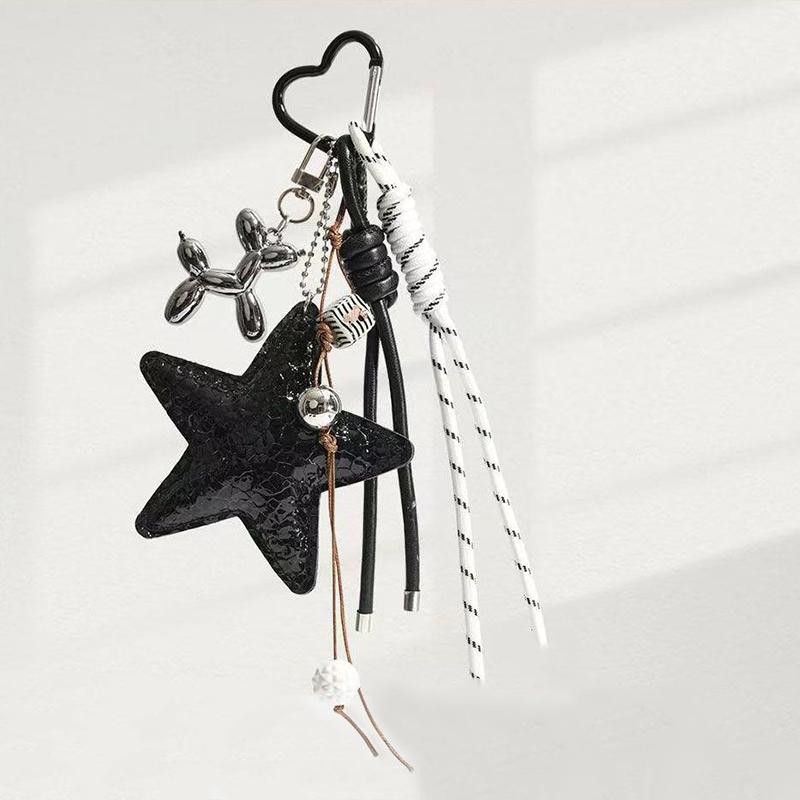 Fashion Starfish Keychain with Cute Balloon Dog Leather Charm Maximalist Braided Rope Bag Ornaments Women's Accessory
