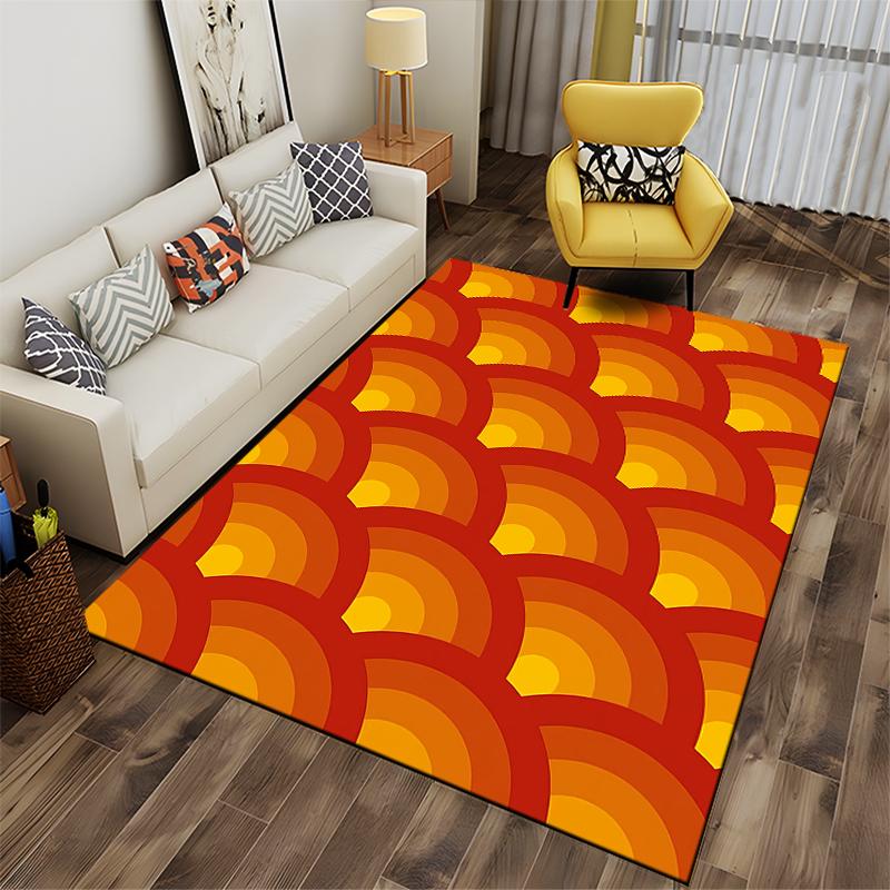 Moderner geometrischer Teppich mit rotem und gelbem Bogenmuster-Design Geeignet für den Einsatz als Anti-Rutsch-Matte für Wohnzimmer, Schlafzimmer, Sofas