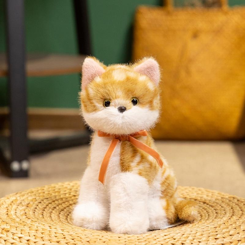 6 Styles Delicate Cute Lifelike Kitten Plush Toys Fluffy Sitting Pose Ribbon Bow Cat Doll Lovely Desktop Pets Pretty Girls Gift