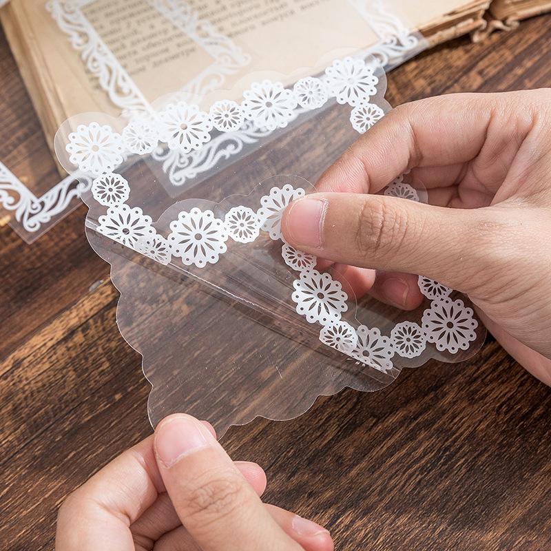 10-Sheet Premium Big-size Clear Lace Border Stickers, Elegant Hollow Lace Edges with Transparent Effect