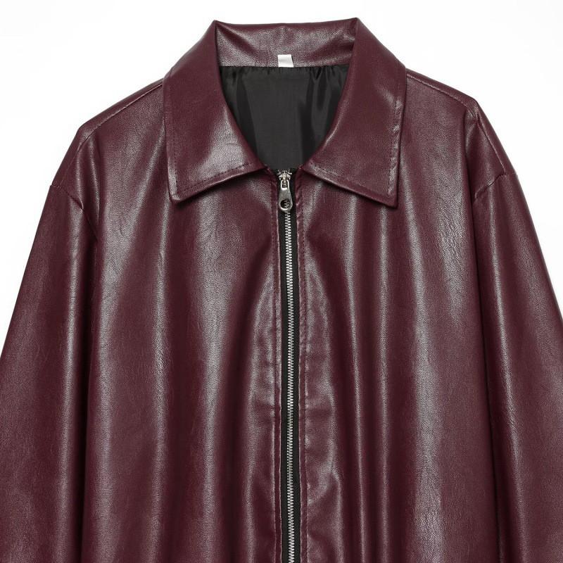 Womens Faux Leather Moto Jacket Loose Fit Long Sleeve Biker Style Coat Fall Winter 2026