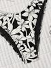 2026 European & American Style Black & White Floral Bikini Set - Sexy Two-Piece Swimwear