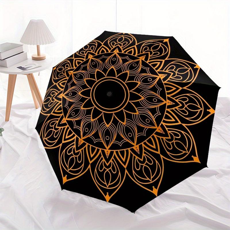 1pc Golden Lotus Mandala Pattern Umbrella with Plastic Handle,Suitable for All Seasons Home Travel Outdoor UmbrellaM1311