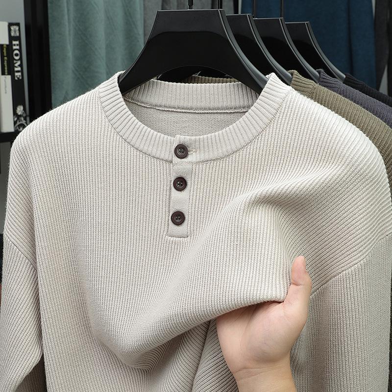 2025 Autumn/Winter High-End Men's Knitwear: Fashionable, Versatile, Thick, Casual Button-Up Sweater with Round Neck