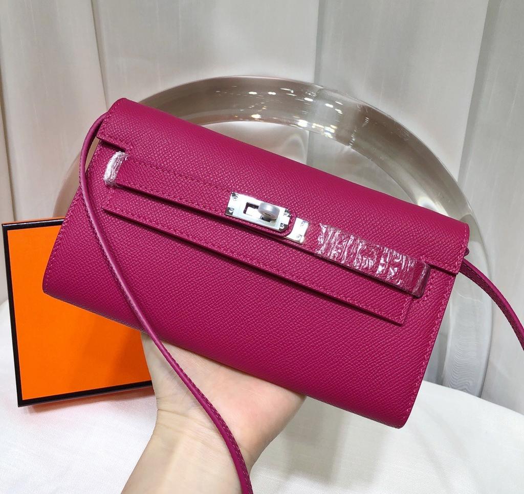 Neue Kelly-Geldbörse aus Rindsleder erster Schicht, Damenhandtasche aus echtem Leder, Handflächenmuster, lange Clutch-Tasche, Umhänge-Umhängetasche.