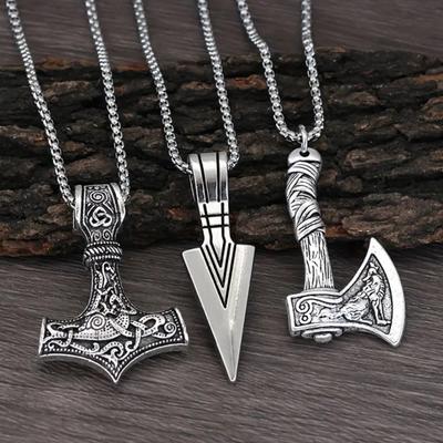 3 Stücke Wikinger Halskette Wikinger Hammer Speerspitze Ax Halskette Nordischer Anhänger Schmuck Amulett
