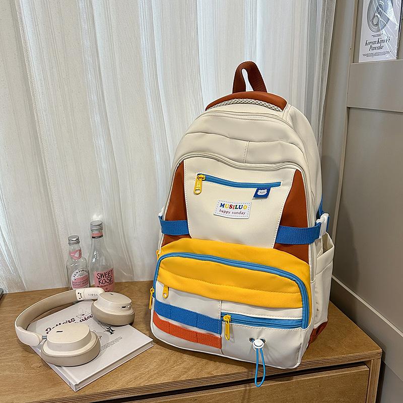 Schoolbag niche design high value large capacity backpack Japanese cute splicing contrasting color backpack junior high school student schoolbag