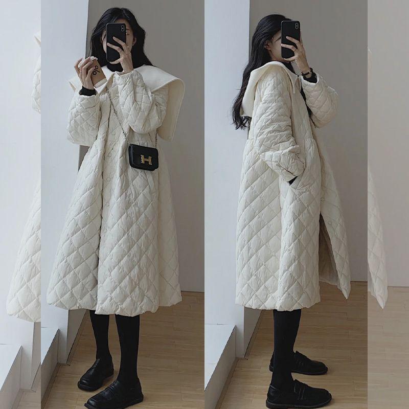 

Пуховик новая зима нежный ветер клетчатое пальто ощущение средней длины хлопковая одежда женская мода 4XL [Recommended 150-82.5kg] белый