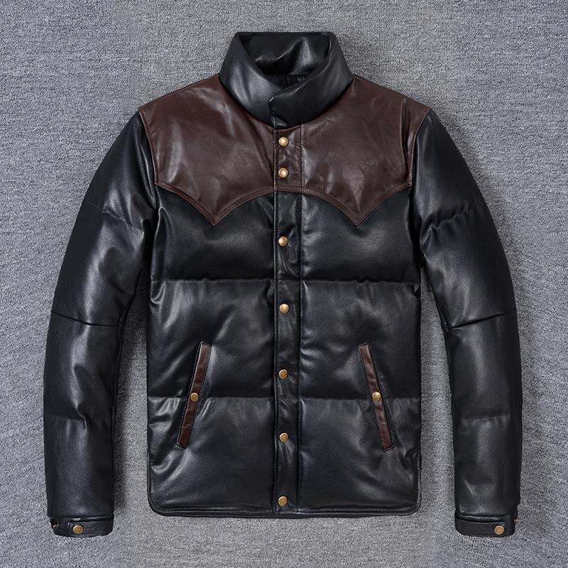 Thick Men Cowhide Leather Jacket Warm Genuine Cow Leather Duck Down Coat For -25~0 Degree Winter Clothing