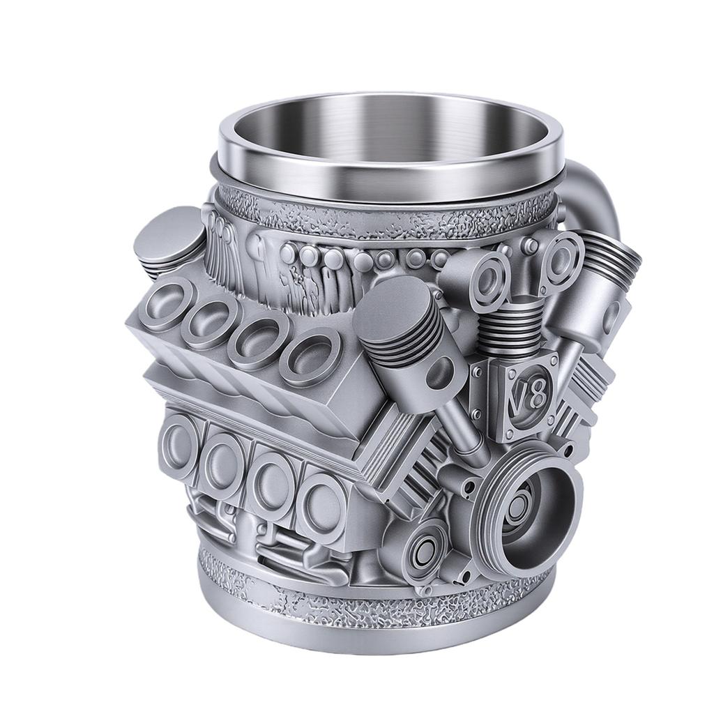 Coffee Mug Reusable Resin Stainless Steel Engine Coffee Cup with Ergonomic Handle for Present