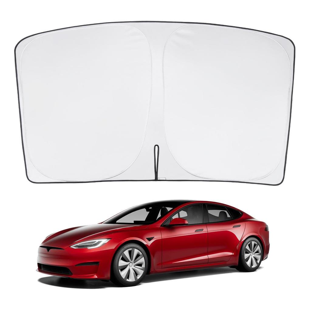 BASENOR 2017-2026 Model Y Model 3 Windshield Sunshade, Folding Front Window Sun Shade Full Cover, Heat UV Visor Accessories (Standard/Premium/