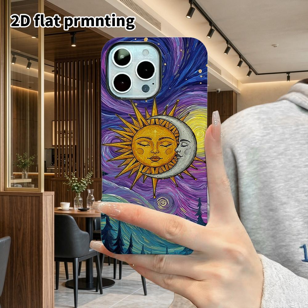 Phone Case: 2D Flat Design Suitable for iPhone 18, 17, 16, 15, 14, 13 Pro Film Protective Case, Couple Style, Sun and Moon Kiss, Christmas and Hallowe