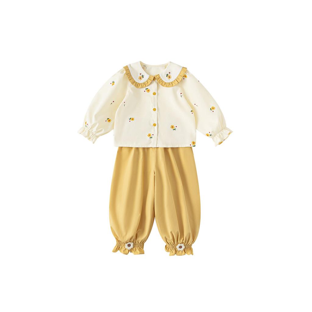 Girl Spring Kids Clothing Cotton Long Sleeve Floral Pattern Twopiece Suit For Children